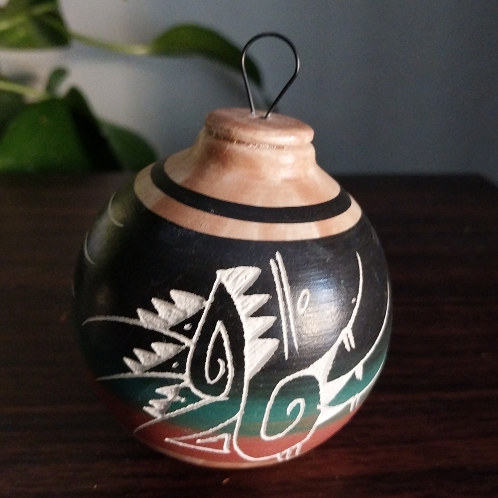 Vintage Mitchell Blackhorn Navajo Artist Hand Carved Signed Christmas Ornament
